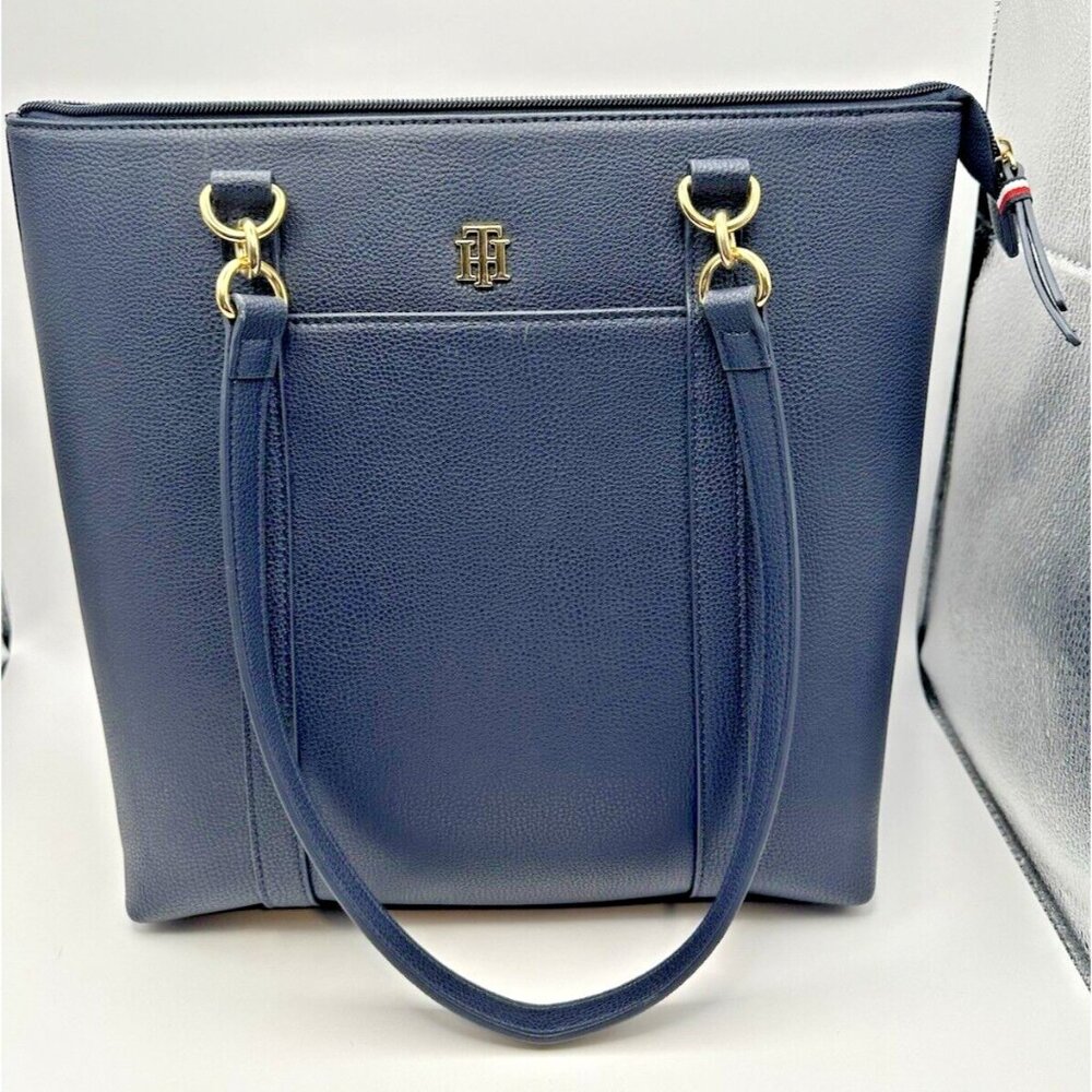 Tommy Hilfiger Navy Blue Pebbled Tote Bag Purse Shoulder Bag Women NEW $128 MSRP